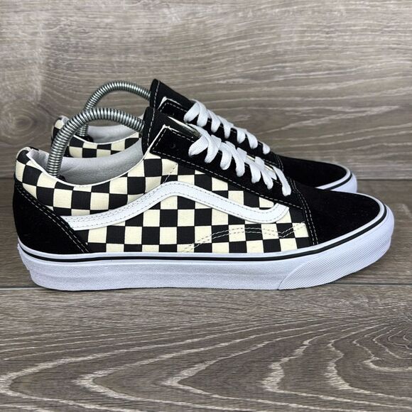 Vans Old Skool Black Suede White Checkerboard Canvas Men’s Sz 9  Low Sneaker - Picture 1 of 10